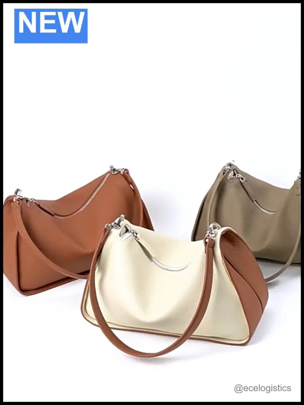 Full-Grain Leather Hobo Crossbody Bag Adjustable Strap w/ Pocket